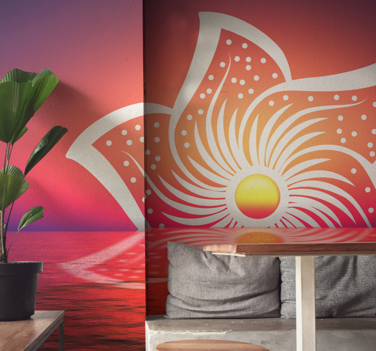 Tapisserie salle à manger design lever de soleil hibiscus - TenStickers