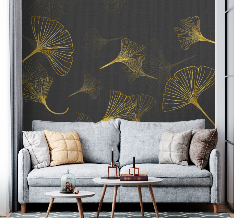 Tapisserie fleur motif feuille de ginkgo - TenStickers