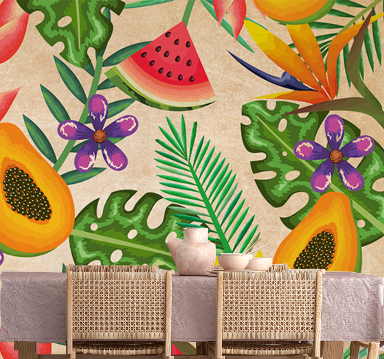 Tapisserie fleur motifs de fruits tropicaux - TenStickers