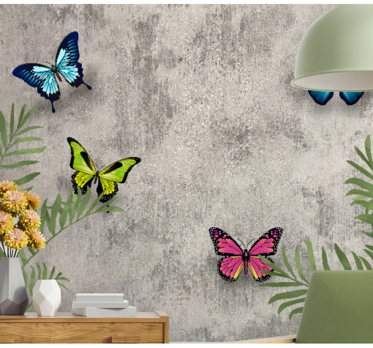 Tapisserie fleur papillons et feuilles - TenStickers