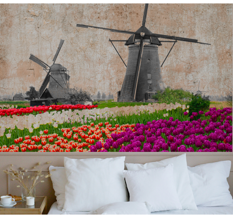 Tapisserie fleur prairie de tulipes vibrantes - TenStickers