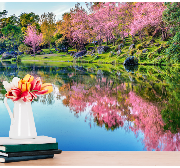 Tapisserie fleur reflets de fleurs de cerisier - TenStickers