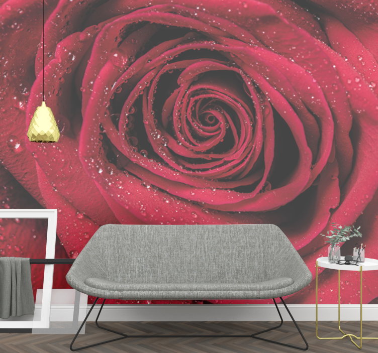 Tapisserie fleur rose avec gouttes d'eau - TenStickers
