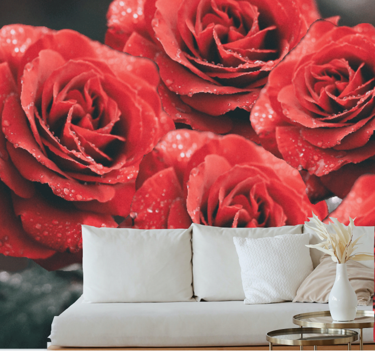 Tapisserie fleur roses cramoisies en fleurs - TenStickers