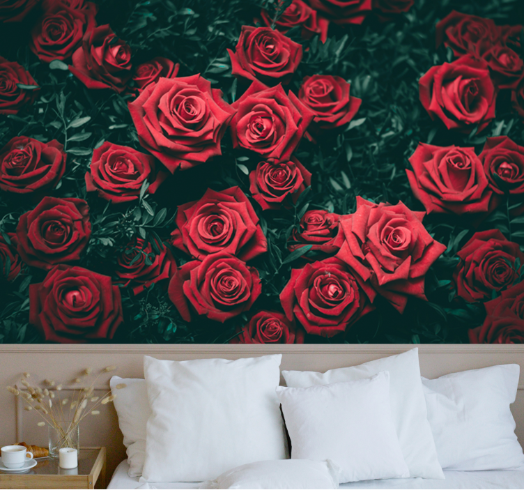 Tapisserie fleur roses rouges romantiques - TenStickers