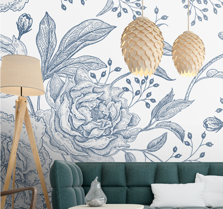 Tapisserie fleur style agencement botanique - TenStickers