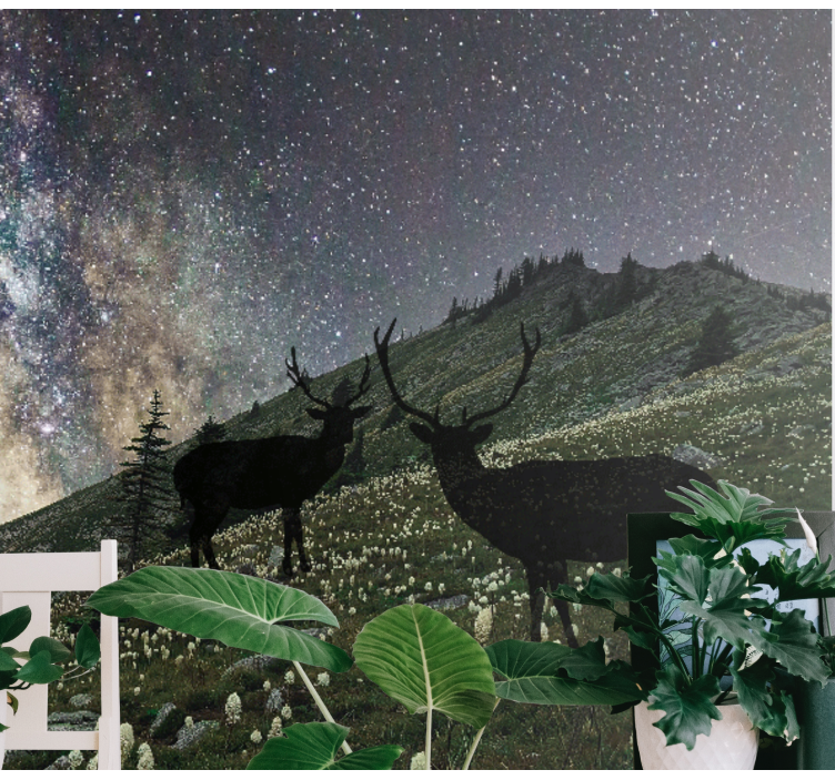 Tapisserie forêt cerfs de la nuit étoilée - TenStickers