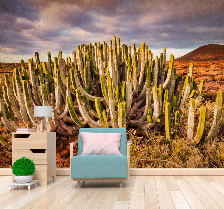 Tapisserie forêt vue du paysage de cactus - TenStickers