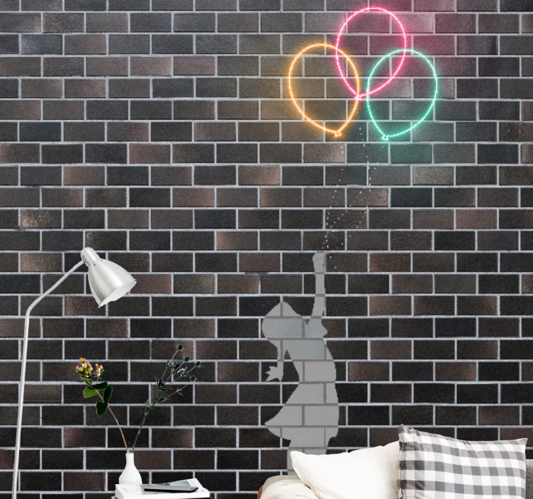 Tapisserie graffiti fille atteignant des ballons - TenStickers