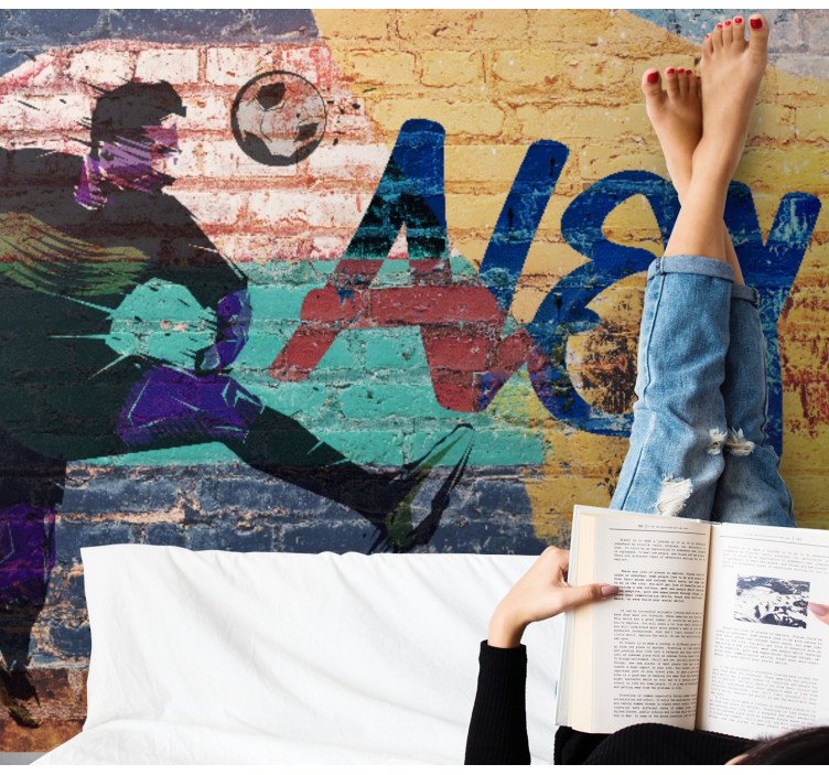 Tapisserie graffiti joueur de football en action - TenStickers