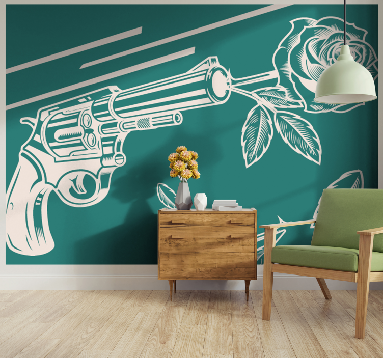 Tapisserie graffiti pistolet et rose - TenStickers