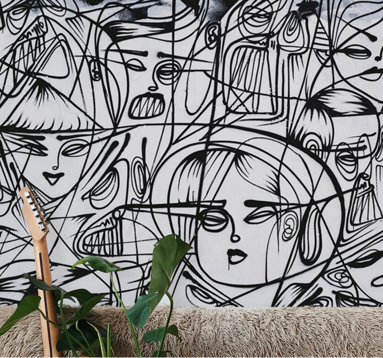 Tapisserie graffiti visages d'expression abstraite - TenStickers