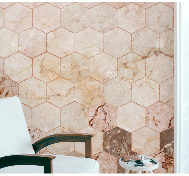 Tapisserie imitation pierre motif hexagonal en marbre - TenStickers
