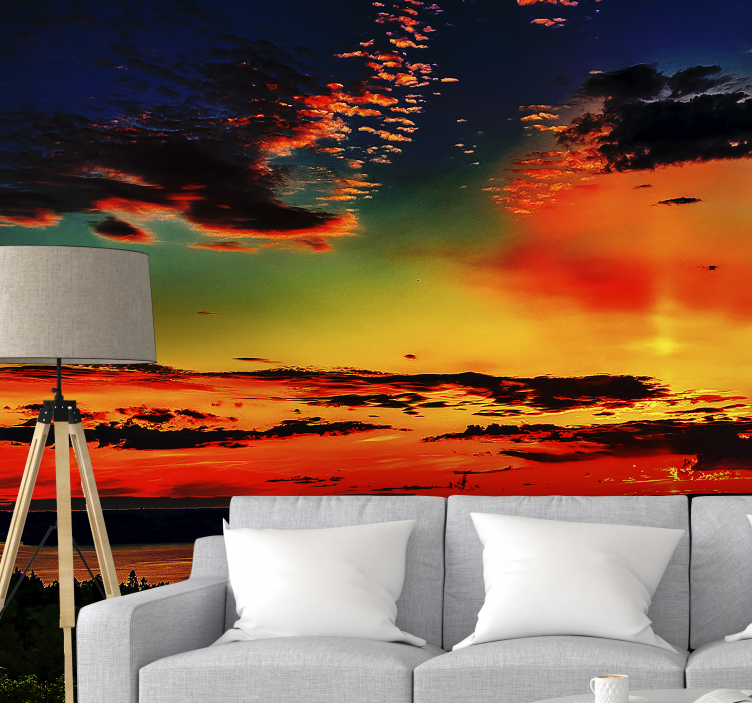 Tapisserie montagne paysage de coucher de soleil éclatant - TenStickers