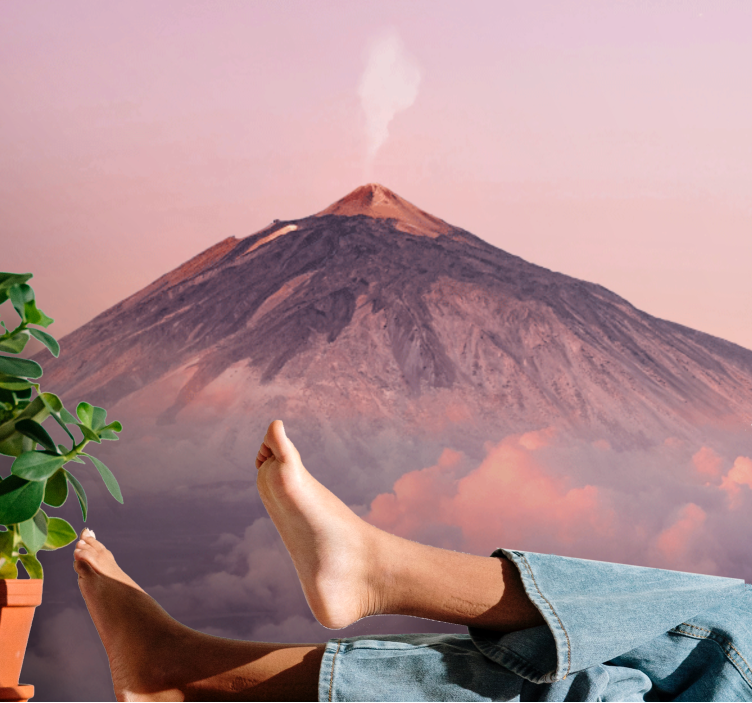 Tapisserie montagne pic du volcan fumé - TenStickers