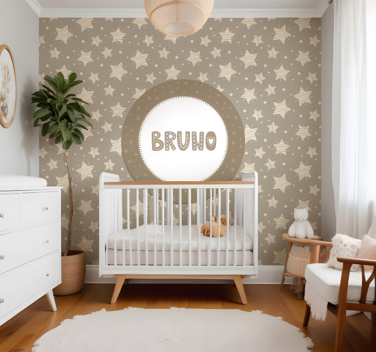 Tapisserie murale chambre bébé nom et étoiles - TenStickers