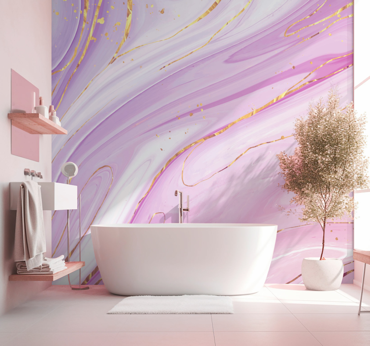 Tapisserie murale effet fluide rose et blanc - TenStickers