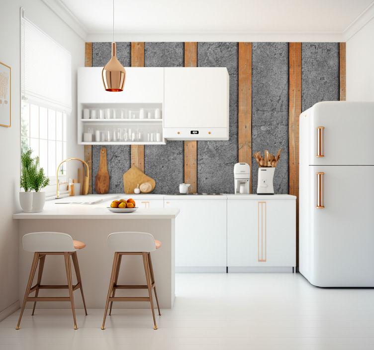 Tapisserie murale planches en bois sur béton - TenStickers