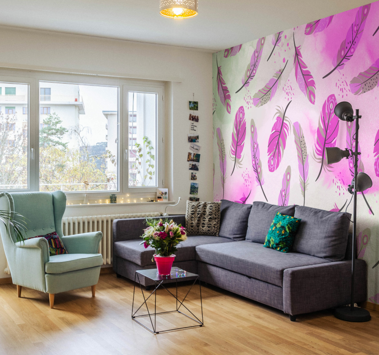Tapisserie murale style plumes rose fuchsia - TenStickers