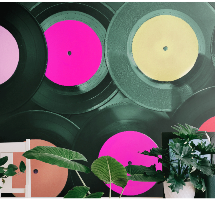 Tapisserie musique cluster de disques vinyles - TenStickers
