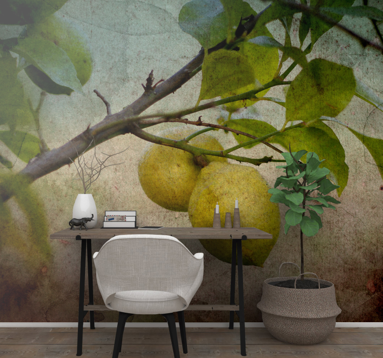 Tapisserie nature branche de citron détail - TenStickers