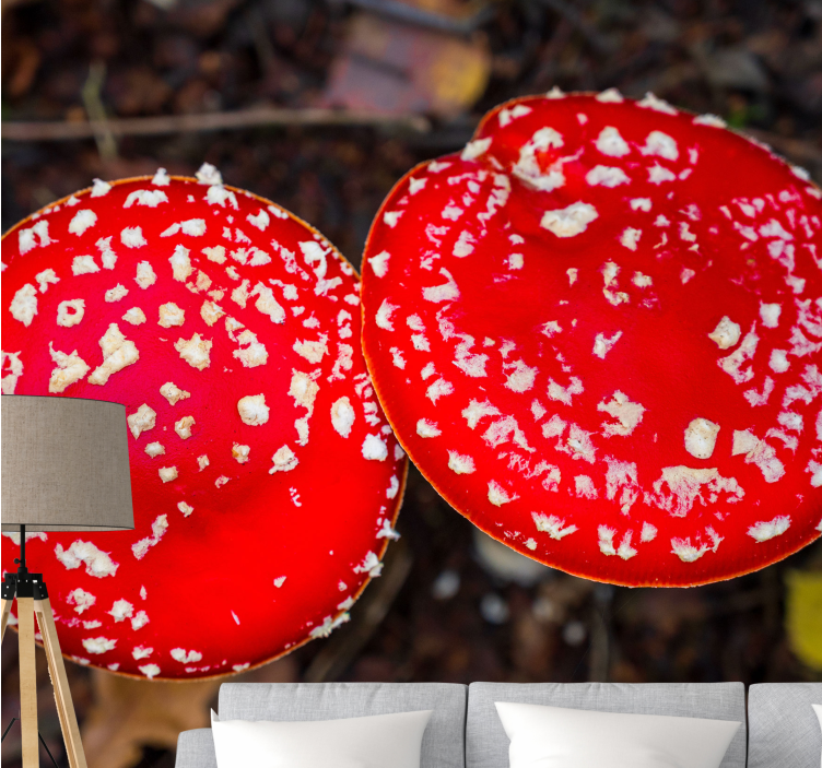 Tapisserie nature chapeaux de champignons rouges - TenStickers
