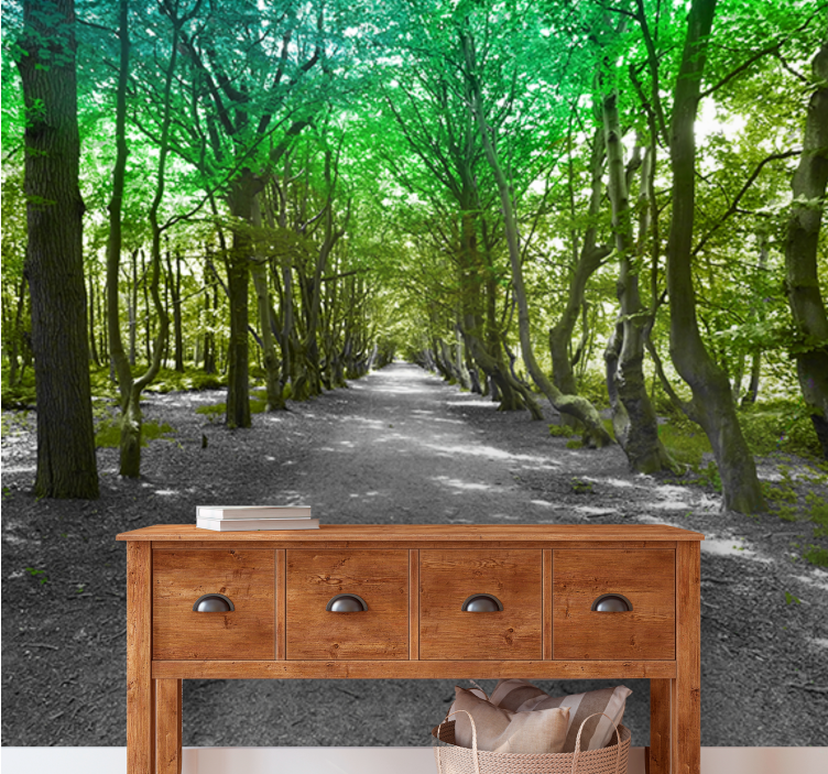 Tapisserie nature chemin d'arbres luxuriants - TenStickers