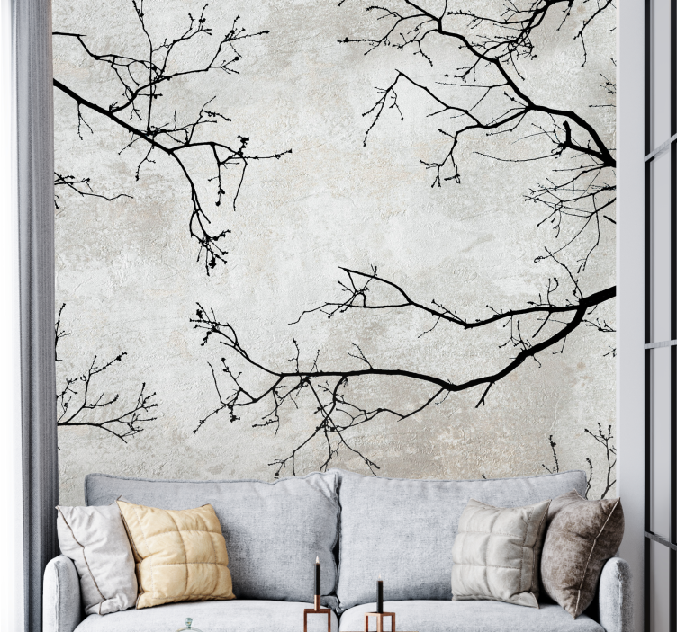 Tapisserie nature conception de silhouette de branche - TenStickers