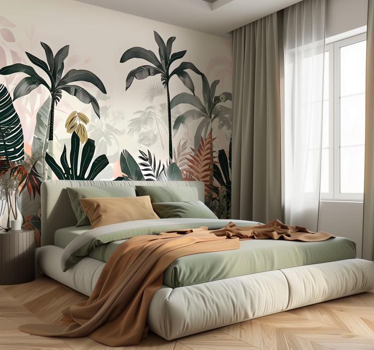 Tapisserie nature grandes feuilles tropicales - TenStickers
