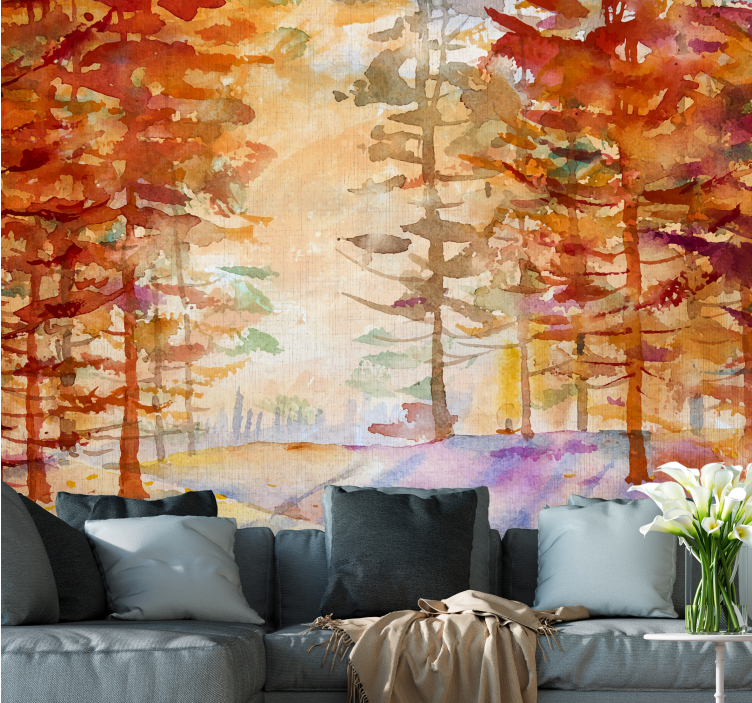 Tapisserie nature paysage forestier d'automne - TenStickers