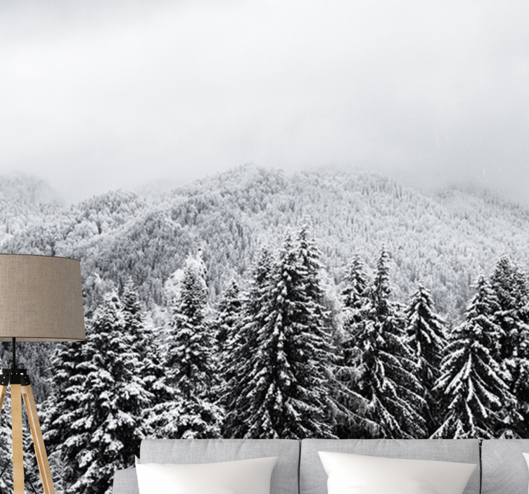 Tapisserie nature paysage forestier hivernal - TenStickers