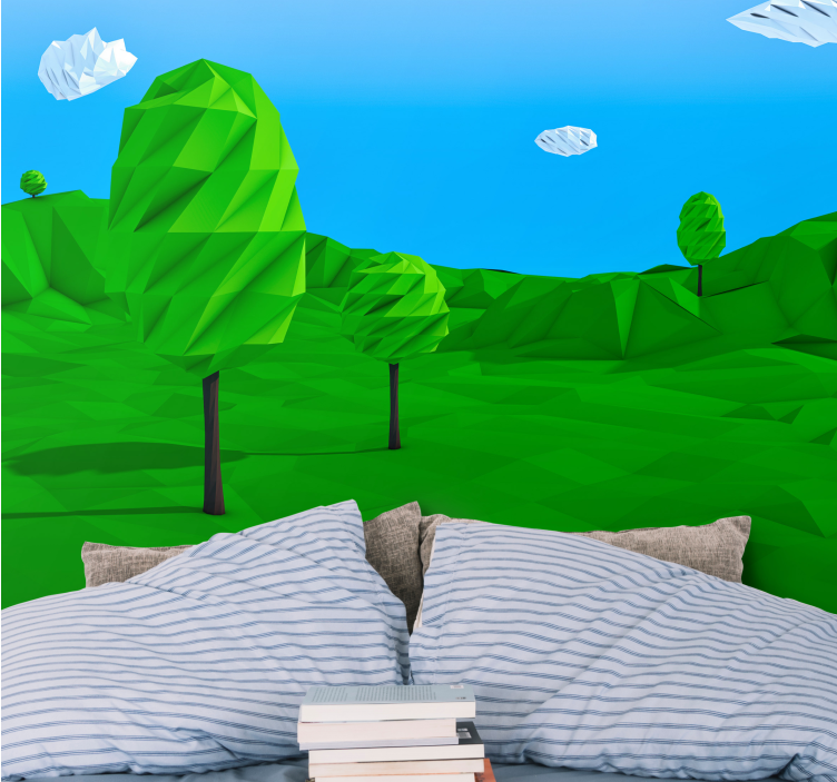 Tapisserie nature paysage géométrique vert - TenStickers