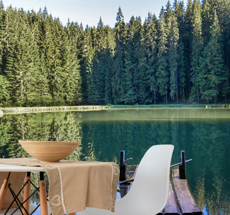 Tapisserie nature reflet paisible en forêt - TenStickers