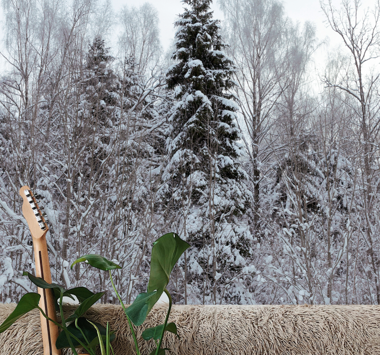 Tapisserie forêt scène de bois hivernale - TenStickers
