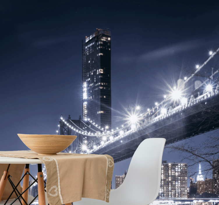 Tapisserie new york vue nocturne du pont de brooklyn - TenStickers