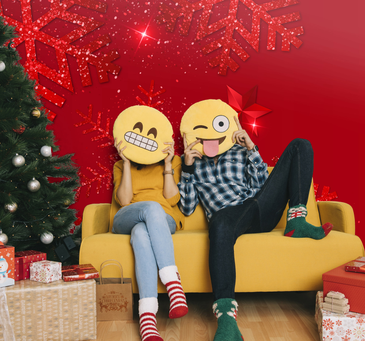 Tapisserie noel visages emoji heureux - TenStickers