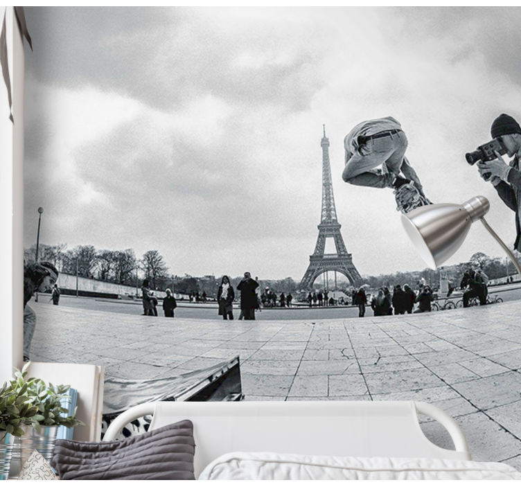 Tapisserie paris tour eiffel en skateboard - TenStickers