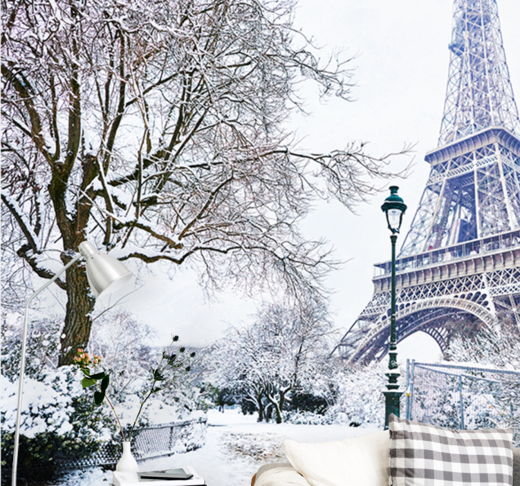 Tapisserie paris tour eiffel sous la neige - TenStickers