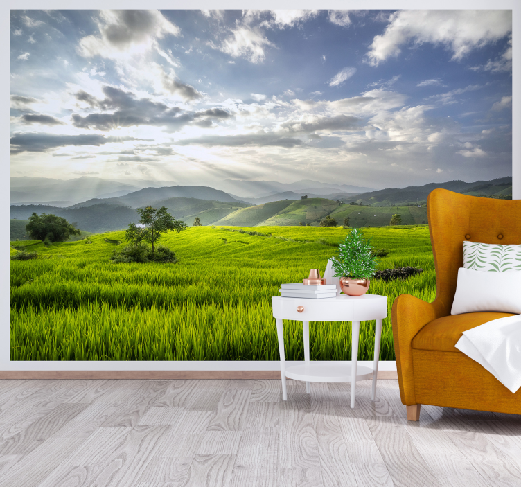 Tapisserie paysage champs verts sereins - TenStickers