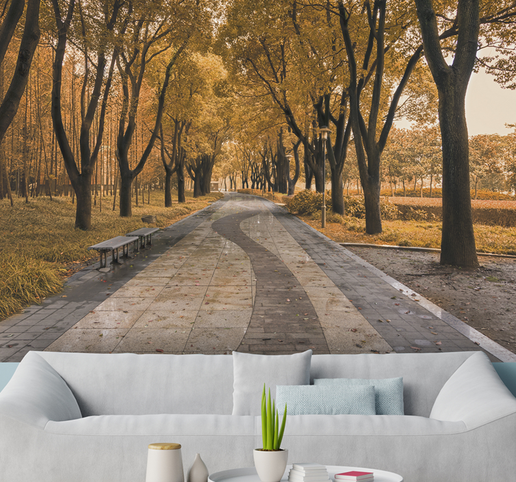 Tapisserie paysage chemin d'arbres en automne - TenStickers