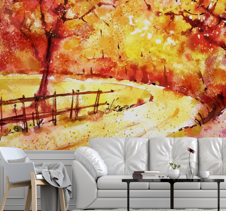 Tapisserie paysage chemin pittoresque d'automne - TenStickers