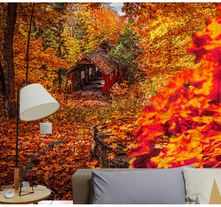 Tapisserie paysage cottage d'automne - TenStickers