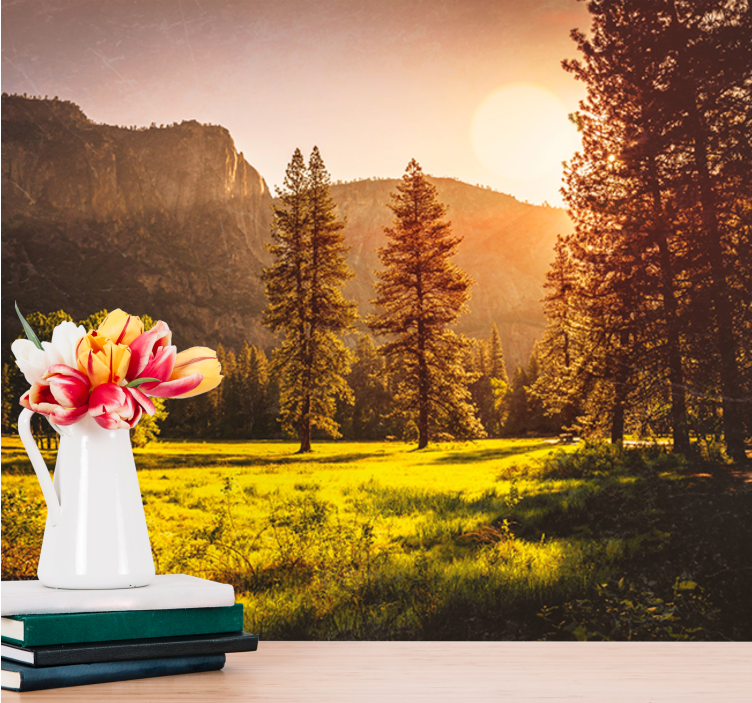 Tapisserie paysage coucher de soleil serein sur la montagne - TenStickers