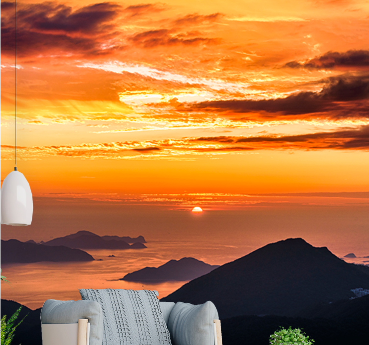 Tapisserie paysage coucher de soleil sur l'océan - TenStickers