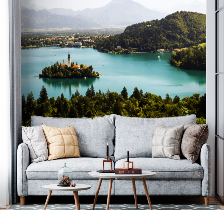 Tapisserie paysage Île du lac de bled - TenStickers