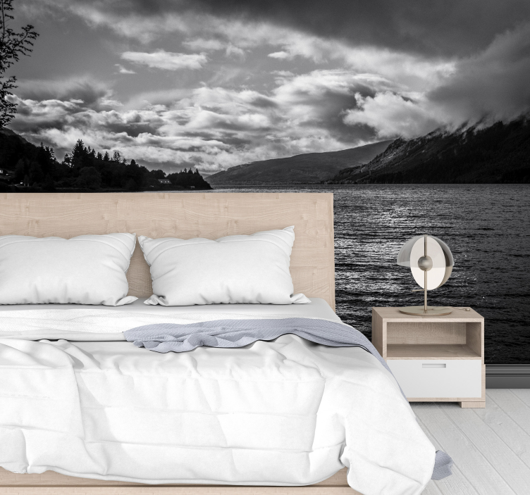 Tapisserie paysage lac monochrome ness - TenStickers