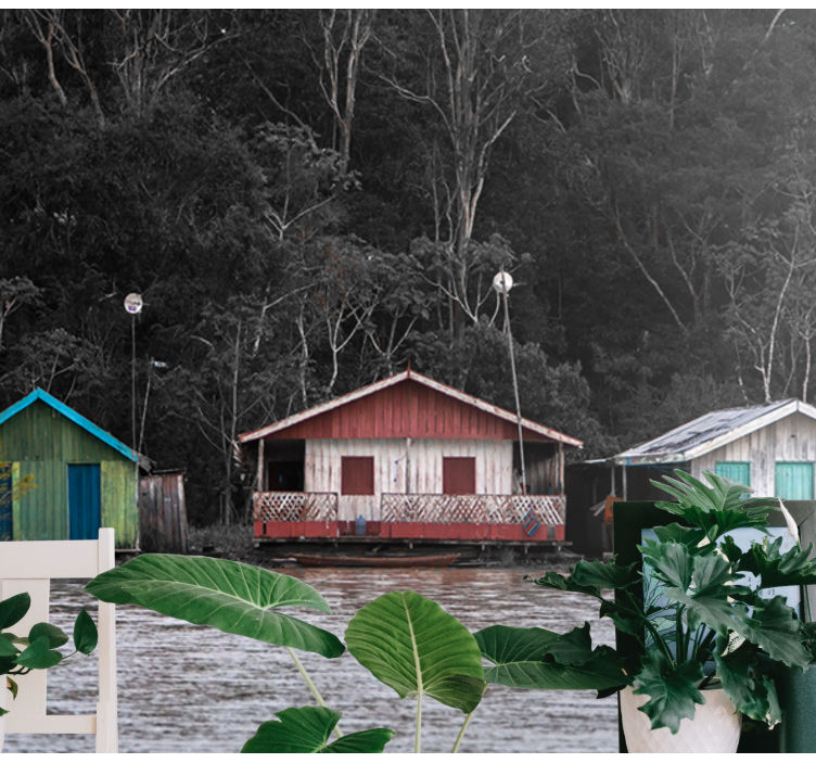 Tapisserie paysage maisons fluviales colorées - TenStickers