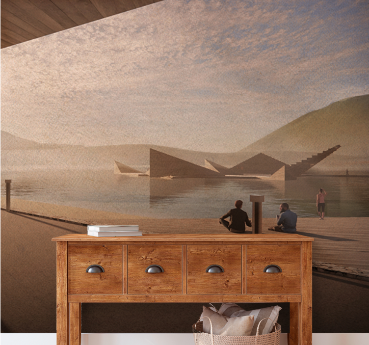 Tapisserie paysage perspective paisible au bord du lac - TenStickers