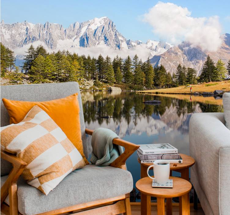 Tapisserie paysage réflexion de montagne - TenStickers