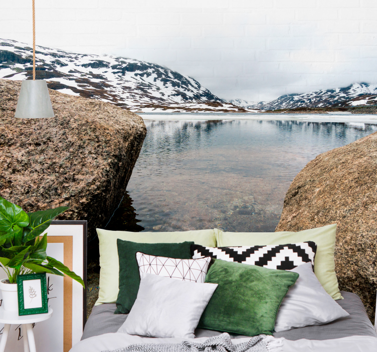 Tapisserie paysage réverbération de montagne sereine - TenStickers